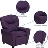 image:imageFlash Furniture Chandler LeatherSoft Kids Recliner with Cup Holder and Safety Recline Contemporary Reclining Chair for Kids Supports up to 90 lbs BlackPurple Vinyl