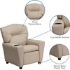 image:imageFlash Furniture Chandler LeatherSoft Kids Recliner with Cup Holder and Safety Recline Contemporary Reclining Chair for Kids Supports up to 90 lbs BlackBeige Vinyl