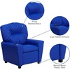 image:imageFlash Furniture Chandler LeatherSoft Kids Recliner with Cup Holder and Safety Recline Contemporary Reclining Chair for Kids Supports up to 90 lbs BlackBlue Vinyl