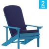 image:imageFlash Furniture Charlestown Set of 2 Adirondack Chairs with Cushions  White Poly Resin Frame  Blue AllWeather Cushions  IndoorOutdoor UseBlue
