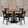 image:imageFlash Furniture Clark 36 Round Natural Laminate Table Set with 4 Grid Back Metal Chairs  Black Vinyl Seat
