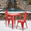 image:imageFlash Furniture Commercial Grade 2375 Square BlackAntique Gold Metal IndoorOutdoor Table Set with 2 Stack ChairsRed