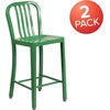 image:imageFlash Furniture Commercial Grade 24 High White Metal IndoorOutdoor Counter Height Stool with Vertical Slat BackGreen