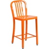 image:imageFlash Furniture Commercial Grade 24 High White Metal IndoorOutdoor Counter Height Stool with Vertical Slat BackOrange