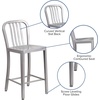 image:imageFlash Furniture Commercial Grade 24 High White Metal IndoorOutdoor Counter Height Stool with Vertical Slat BackSilver