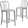 image:imageFlash Furniture Commercial Grade 24 High White Metal IndoorOutdoor Counter Height Stool with Vertical Slat BackSilver
