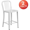 image:imageFlash Furniture Commercial Grade 24 High White Metal IndoorOutdoor Counter Height Stool with Vertical Slat BackWhite