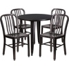 image:imageFlash Furniture Commercial Grade 30 Round Blue Metal IndoorOutdoor Table Set with 4 Vertical Slat Back ChairsBlackantique Gold