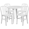 image:imageFlash Furniture Commercial Grade 30 Round Blue Metal IndoorOutdoor Table Set with 4 Vertical Slat Back ChairsWhite