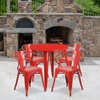 image:imageFlash Furniture Commercial Grade 30 Round Red Metal IndoorOutdoor Table Set with 4 Arm ChairsRed