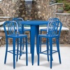 image:imageFlash Furniture Commercial Grade 30 Round Silver Metal IndoorOutdoor Bar Table Set with 4 Vertical Slat Back StoolsBlue