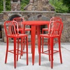 image:imageFlash Furniture Commercial Grade 30 Round Silver Metal IndoorOutdoor Bar Table Set with 4 Vertical Slat Back StoolsRed