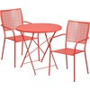 image:imageFlash Furniture Commercial Grade 30 Round White IndoorOutdoor Steel Folding Patio Table Set with 2 Square Back ChairsCoral