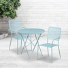 image:imageFlash Furniture Commercial Grade 30 Round White IndoorOutdoor Steel Folding Patio Table Set with 2 Square Back ChairsSky Blue
