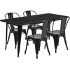 image:imageFlash Furniture Commercial Grade 315 x 63 Rectangular Black Metal IndoorOutdoor Table Set with 4 Stack ChairsBlack