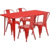 image:imageFlash Furniture Commercial Grade 315 x 63 Rectangular Black Metal IndoorOutdoor Table Set with 4 Stack ChairsRed
