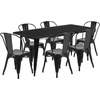 image:imageFlash Furniture Commercial Grade 315 x 63 Rectangular Black Metal IndoorOutdoor Table Set with 6 Stack ChairsBlack