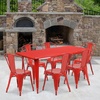 image:imageFlash Furniture Commercial Grade 315 x 63 Rectangular Black Metal IndoorOutdoor Table Set with 6 Stack ChairsRed