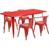 image:imageFlash Furniture Commercial Grade 315 x 63 Rectangular Red Metal IndoorOutdoor Table Set with 4 Arm ChairsRed