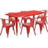 image:imageFlash Furniture Commercial Grade 315 x 63 Rectangular Yellow Metal IndoorOutdoor Table Set with 6 Arm ChairsRed