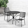 image:imageFlash Furniture Commercial Grade 3525 Round Black IndoorOutdoor Steel Patio Table Set with 2 Square Back ChairsBlack