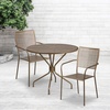 image:imageFlash Furniture Commercial Grade 3525 Round Black IndoorOutdoor Steel Patio Table Set with 2 Square Back ChairsGold