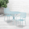 image:imageFlash Furniture Commercial Grade 3525 Round Black IndoorOutdoor Steel Patio Table Set with 2 Square Back ChairsSky Blue