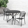 image:imageFlash Furniture Commercial Grade 3525 Round Sky Blue IndoorOutdoor Steel Patio Table Set with 2 Round Back ChairsBlack