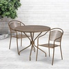 image:imageFlash Furniture Commercial Grade 3525 Round Sky Blue IndoorOutdoor Steel Patio Table Set with 2 Round Back ChairsGold