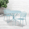 image:imageFlash Furniture Commercial Grade 3525 Round Sky Blue IndoorOutdoor Steel Patio Table Set with 2 Round Back ChairsSky Blue