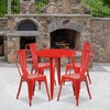 image:imageFlash Furniture Dalton Commercial Grade 30 Round Red Metal IndoorOutdoor Table Set with 4 Cafe ChairsRed