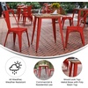 image:imageFlash Furniture Declan Commercial Outdoor Dining Table All Weather Poly Resin Top with Steel Base 2375 Square BrownSilverBrown TopRed Frame