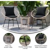 image:imageFlash Furniture Devon 3Piece IndoorOutdoor Bistro Set  Tan Finish Rattan Rope Papasan Style Chairs and Glass Top Side Table  Black Back and Seat Cushions