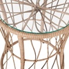 image:imageFlash Furniture Devon 3Piece IndoorOutdoor Bistro Set  Tan Finish Rattan Rope Papasan Style Chairs and Glass Top Side Table  Black Back and Seat Cushions
