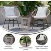 image:imageFlash Furniture Devon IndoorOutdoor Bistro Set  Tan Finish Rattan Rope Papasan Style Chairs and Glass Top Side Table  Light Gray Back and Seat Cushions 1575x1575x25 3Piece