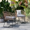 image:imageFlash Furniture Devon Set of 2 Patio Boho Club Chairs  Rope with Natural Finish PE Wicker Rattan  Light Gray Seat Cushions and Sled Base  IndoorOutdoor Use