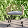 image:imageFlash Furniture Devon Set of 2 Patio Boho Club Chairs  Rope with Natural Finish PE Wicker Rattan  Light Gray Seat Cushions and Sled Base  IndoorOutdoor Use
