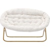 image:imageFlash Furniture Eleanor Double Saucer Chair with Folding Steel Frame Portable Oversized Saucer Chair for Dorm or Bedroom 56 Ivory Faux ShearlingSoft Gold FrameIvory Faux ShearlingSoft Gold Frame