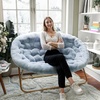 image:imageFlash Furniture Eleanor Double Saucer Chair with Folding Steel Frame Portable Oversized Saucer Chair for Dorm or Bedroom 56 Ivory Faux ShearlingSoft Gold FrameAqua Faux FurSoft Gold Frame