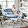 image:imageFlash Furniture Eleanor Double Saucer Chair with Folding Steel Frame Portable Oversized Saucer Chair for Dorm or Bedroom 56 Ivory Faux ShearlingSoft Gold FrameAqua FabricSoft Gold Frame