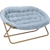 image:imageFlash Furniture Eleanor Double Saucer Chair with Folding Steel Frame Portable Oversized Saucer Chair for Dorm or Bedroom 56 Ivory Faux ShearlingSoft Gold FrameAqua FabricSoft Gold Frame