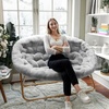 image:imageFlash Furniture Eleanor Double Saucer Chair with Folding Steel Frame Portable Oversized Saucer Chair for Dorm or Bedroom 56 Ivory Faux ShearlingSoft Gold FrameGray Faux FurSoft Gold Frame