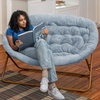 image:imageFlash Furniture Eleanor Double Saucer Chair with Folding Steel Frame Portable Oversized Saucer Chair for Dorm or Bedroom 56 Ivory Faux ShearlingSoft Gold FrameAqua Faux FurSoft Gold Frame