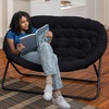 image:imageFlash Furniture Eleanor Double Saucer Chair with Folding Steel Frame Portable Oversized Saucer Chair for Dorm or Bedroom 56 Ivory Faux ShearlingSoft Gold FrameBlack FabricBlack Frame
