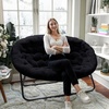 image:imageFlash Furniture Eleanor Double Saucer Chair with Folding Steel Frame Portable Oversized Saucer Chair for Dorm or Bedroom 56 Ivory Faux ShearlingSoft Gold FrameBlack FabricBlack Frame