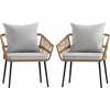 image:imageFlash Furniture Evin Set of 2 Boho IndoorOutdoor Patio Chairs  Natural Finish Faux Rattan Wicker  Gray AllWeather Cushions  Integrated Armrests