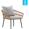 image:imageFlash Furniture Evin Set of 2 Boho IndoorOutdoor Patio Chairs  Natural Finish Faux Rattan Wicker  Gray AllWeather Cushions  Integrated Armrests