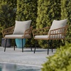 image:imageFlash Furniture Evin Set of 2 Boho IndoorOutdoor Patio Chairs  Natural Finish Faux Rattan Wicker  Gray AllWeather Cushions  Integrated Armrests