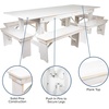 image:imageFlash Furniture HERCULES Series 8 x 40 Antique Rustic White Folding Farm Table and Six Bench Set
