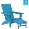 image:imageFlash Furniture Halifax Poly Resin Adirondack Chair with Cup Holder and Pull Out Ottoman AllWeather Poly Resin IndoorOutdoor Lounge Chair Set of 2 BlueBlue